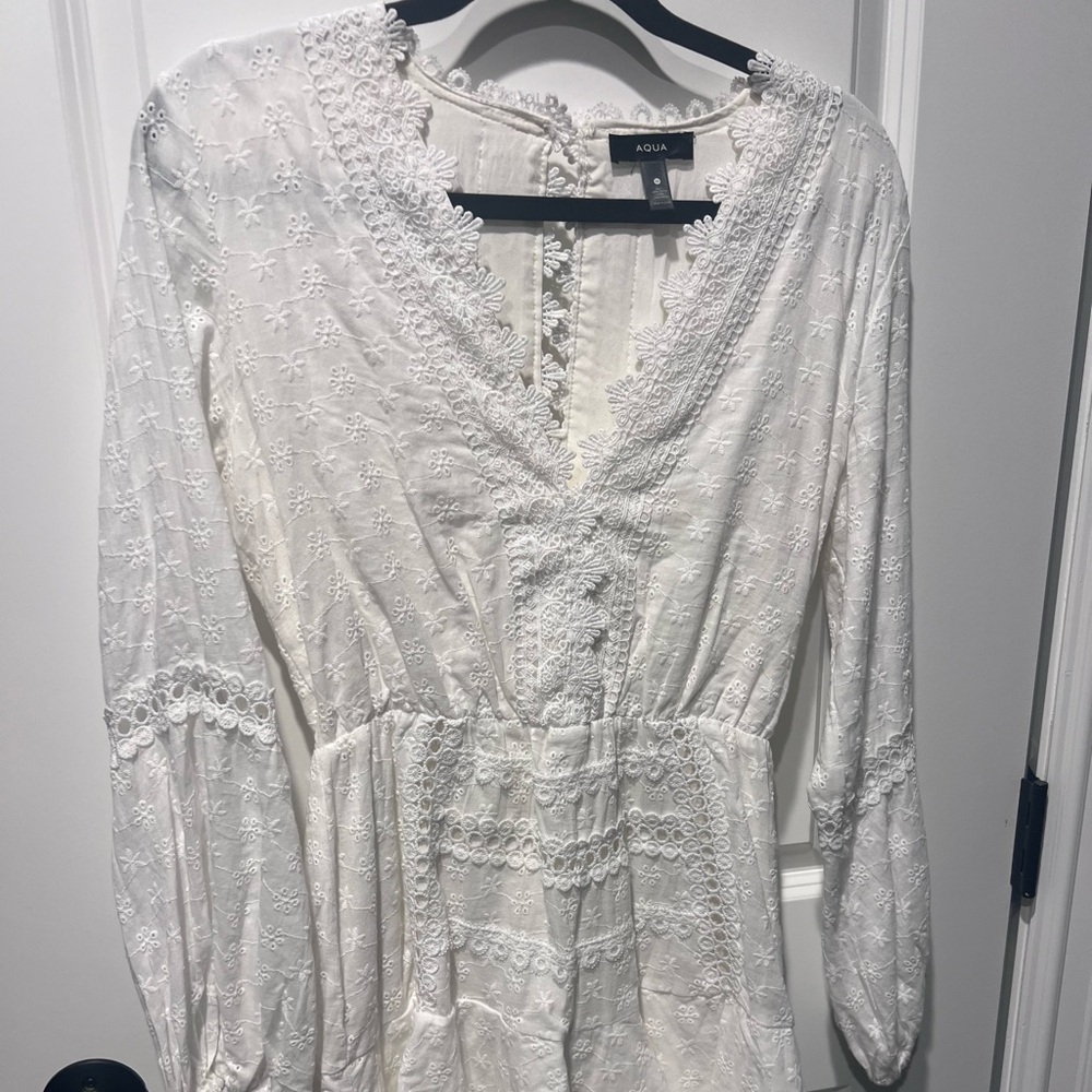 aqua white lace dress